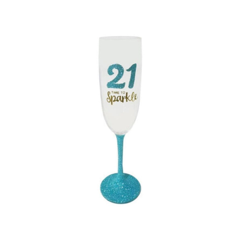21st Birthday “Time to Sparkle” Champagne Glass | Blue Glitter
