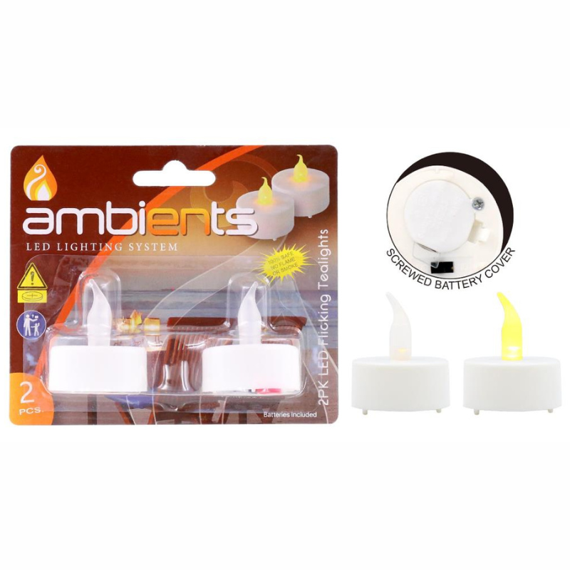 Ambients LED Flickering Tea Lights – 2 Pack | Battery Operated Flameless Candles
