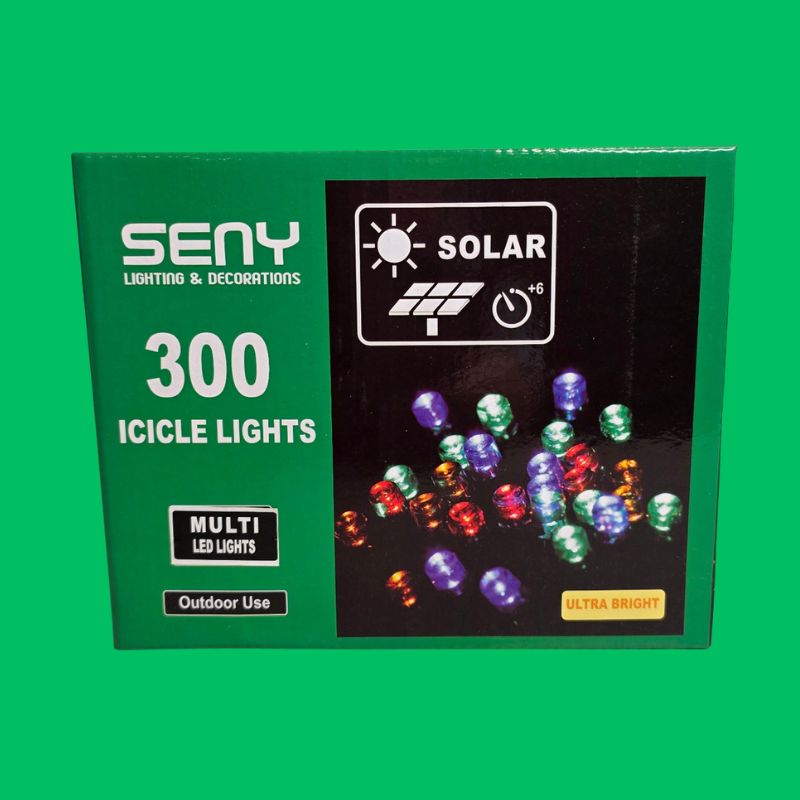 300 Solar LED Icicle Lights – Multicolour – Outdoor
