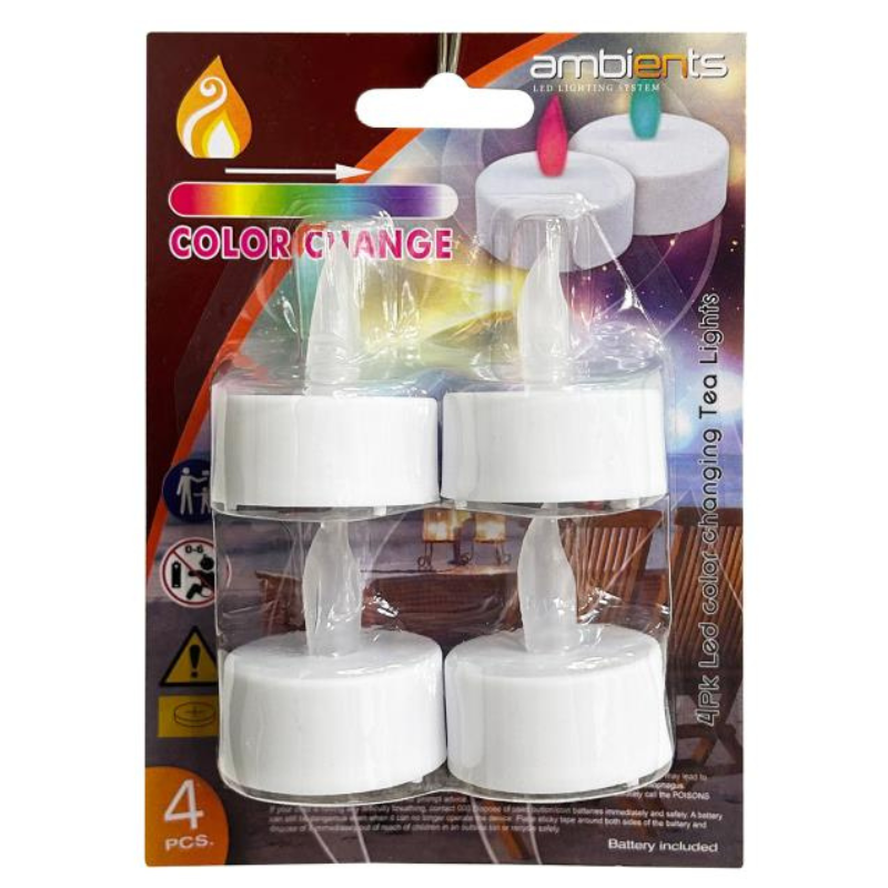 Ambients LED Colour Changing Tea Lights – 4 Pack | Battery Operated
