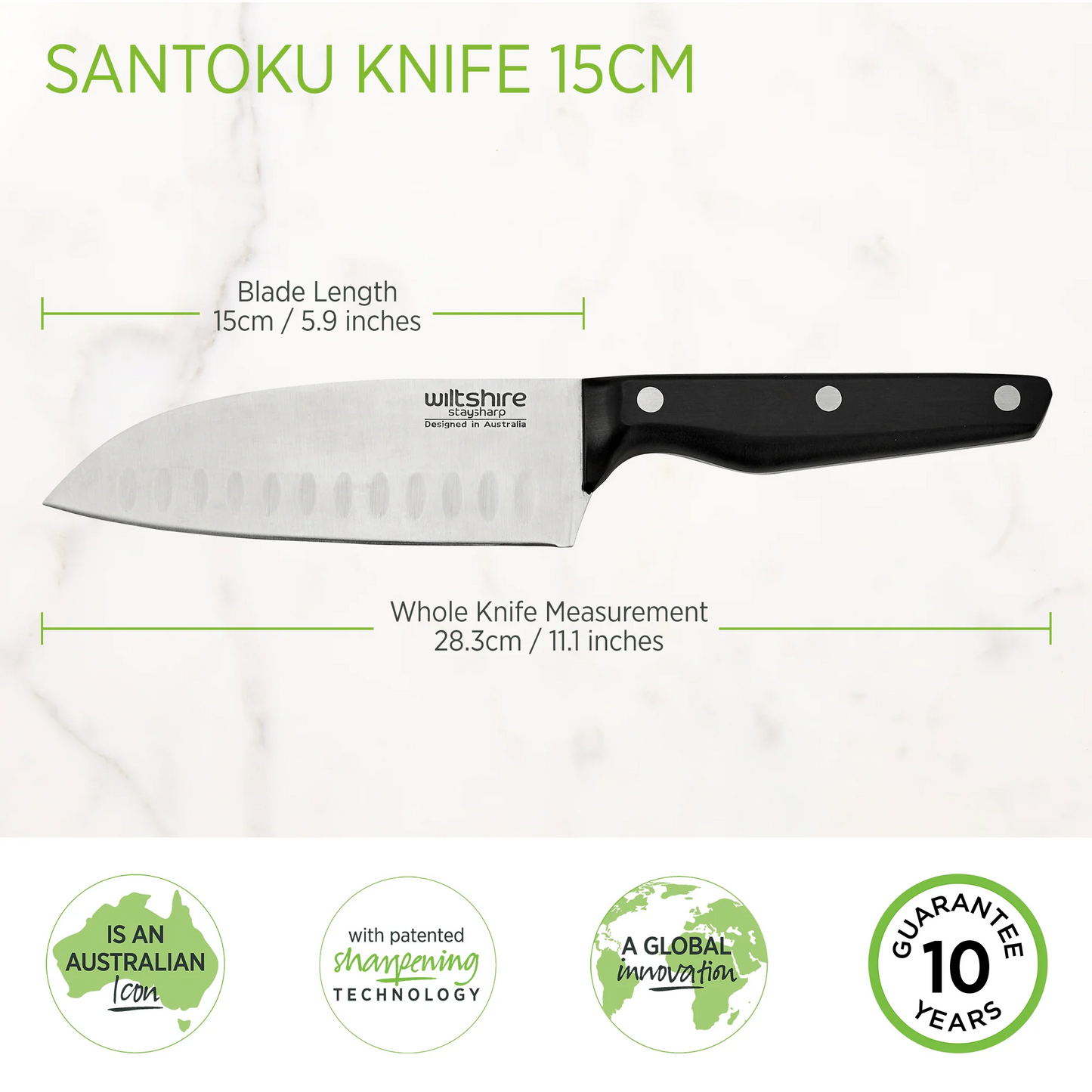 Wiltshire Staysharp Triple Rivet Santoku Knife 15cm