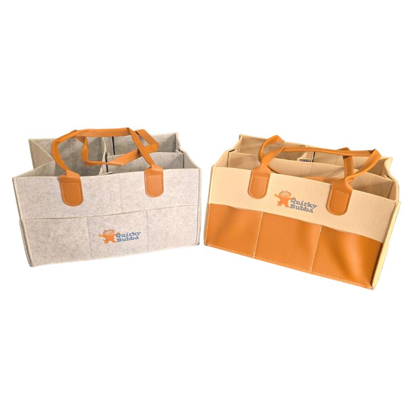 Quirky Bubba Premium Baby Nappy Caddy Organiser | Portable Nursery Storage Basket with Leather Handles