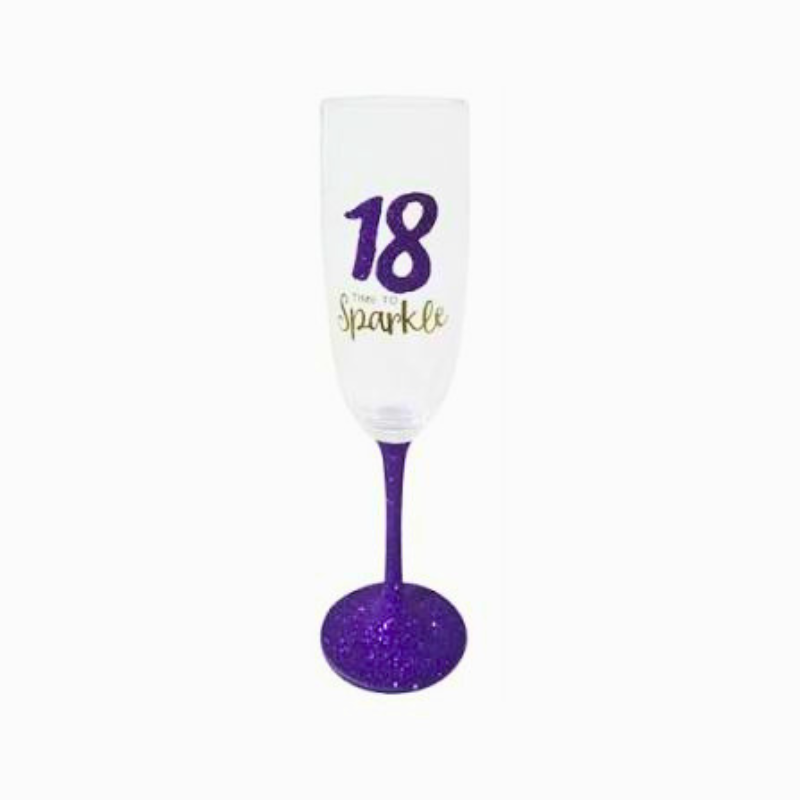 18th Birthday “Time to Sparkle” Champagne Glass | Purple Glitter