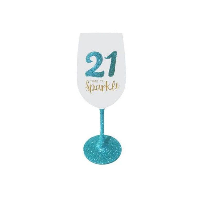 21st Birthday “Time to Sparkle” Wine Glass | Blue Glitter