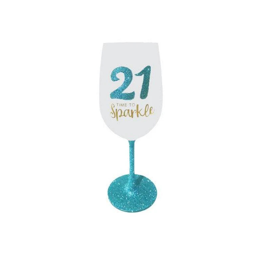 21st Birthday “Time to Sparkle” Wine Glass | Blue Glitter