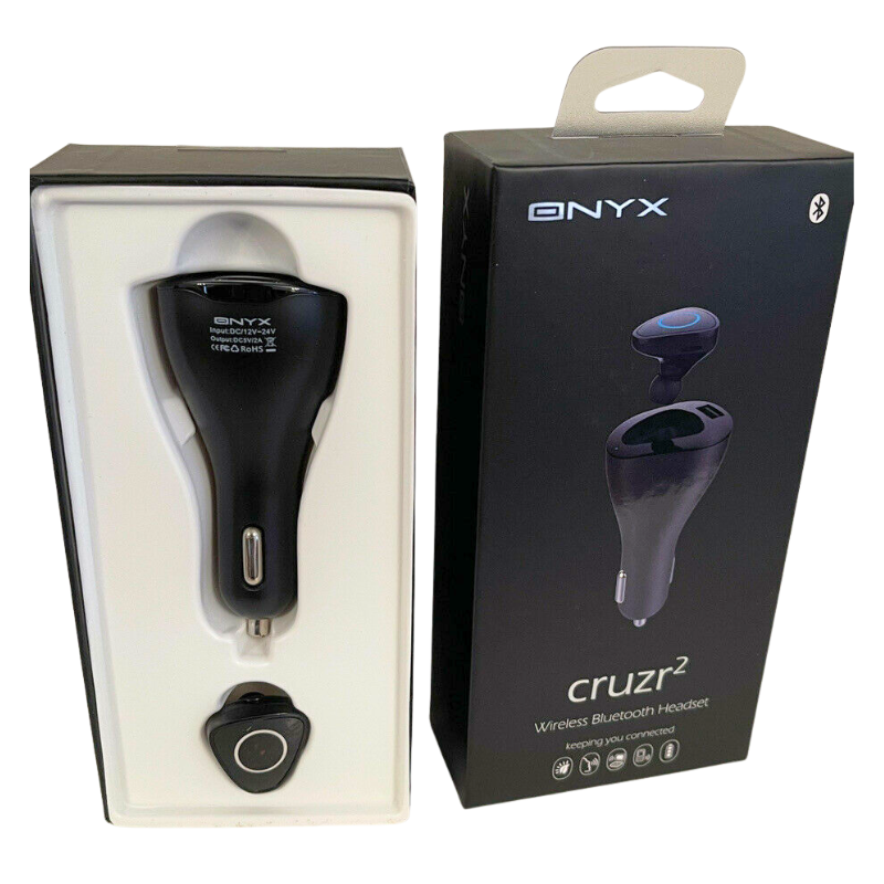2 in 1 Car Bluetooth Headset ONYX cruzr2 Wireless Handsfree Headphone USB Charge