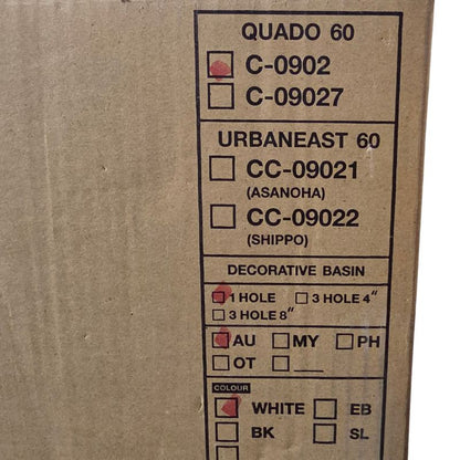 COTTO Quado 60 Ceramic Countertop Basin | White | 1 Tap Hole Bathroom Sink