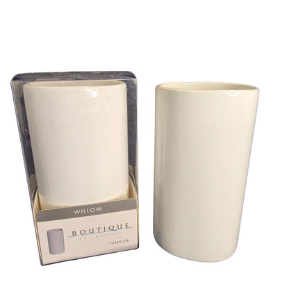 Boutique Willow Bathroom Tumbler | White Ceramic Toothbrush Holder & Bathroom Cup
