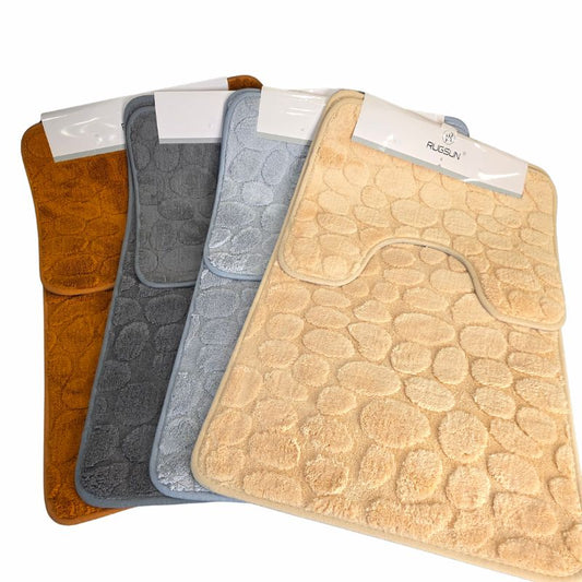 Rugsun Pebble Bathroom Mat & Contour Toilet Mat Set | Ultra Soft Non-Slip Bath Mats | Multiple Colours
