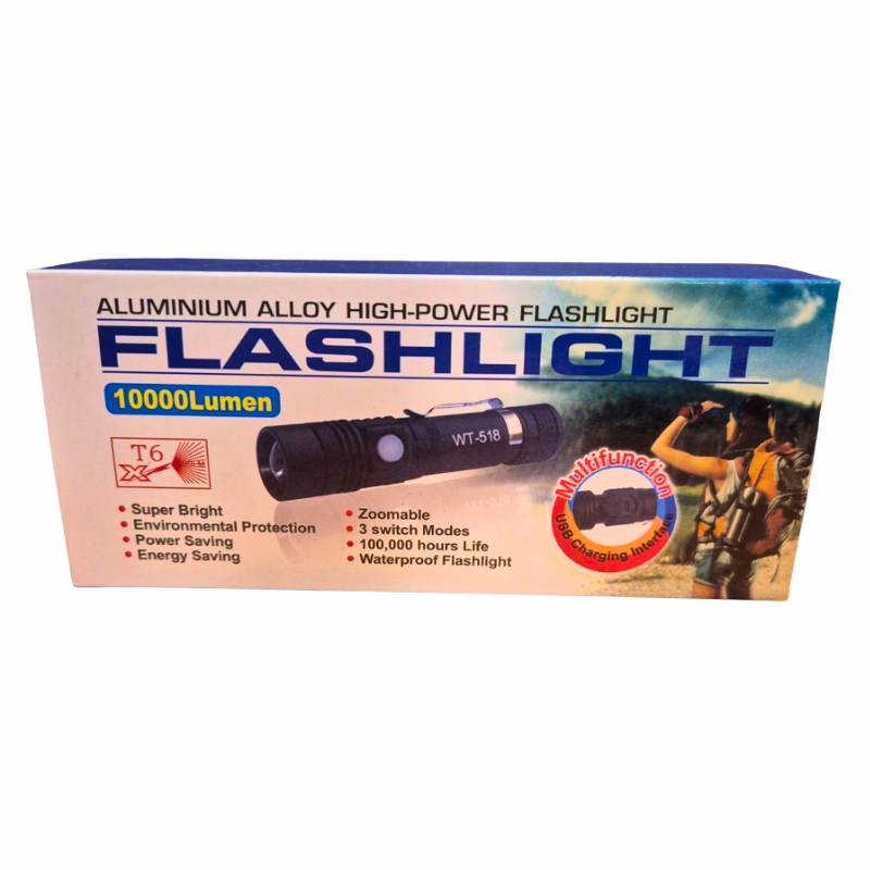 T6 High-Power Rechargeable LED Flashlight – Zoomable | USB Charging