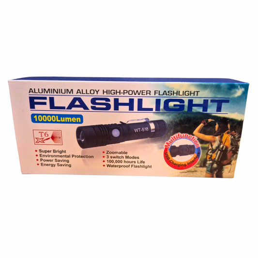 T6 High-Power Rechargeable LED Flashlight – Zoomable | USB Charging