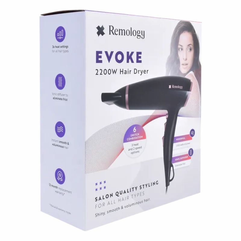 Remology Evoke 2200W Hair Dryer | Ionic Technology | 3 Heat & 2 Speed Settings