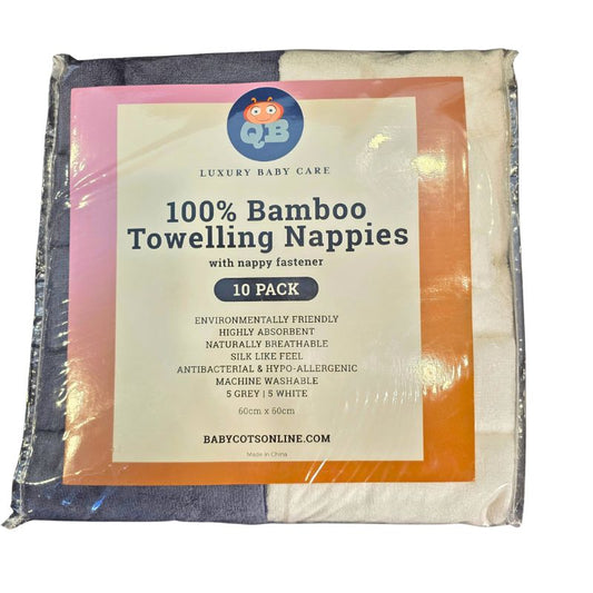 Quirky Bubba 100% Bamboo Towelling Nappies – 10 Pack | Reusable Cloth Nappies with Fastener | 60 × 60cm