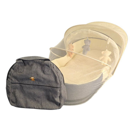 Quirky Bubba Portable Baby Bassinet Backpack | Foldable Travel Cot with Toy Arch | Grey