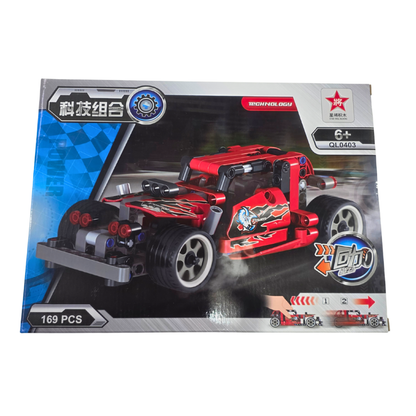 Red Pull-Back Building Block Racing Car – 169 Pieces