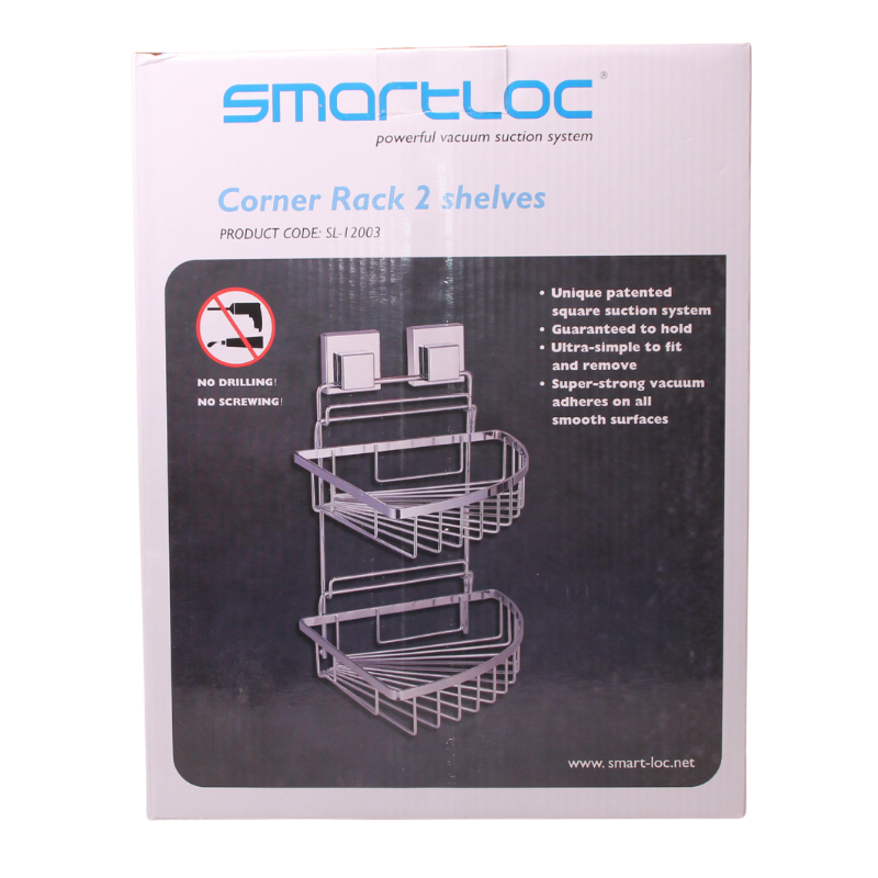 Smartloc Corner Rack 2 Shelves – Vacuum Suction Bathroom Storage