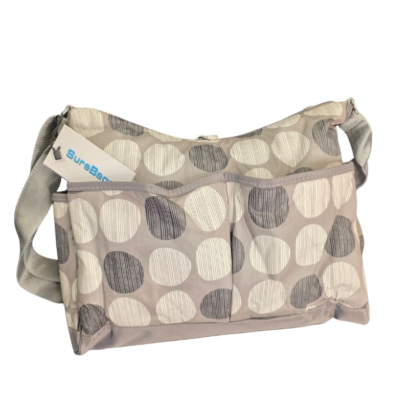 SureBags Multi-Pocket Baby Nappy Bag | Large Changing Bag with Change Mat | Grey Dot