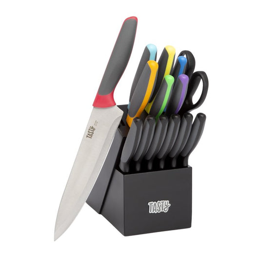 Tasty 15-Piece Soft Grip Knife Set with Block