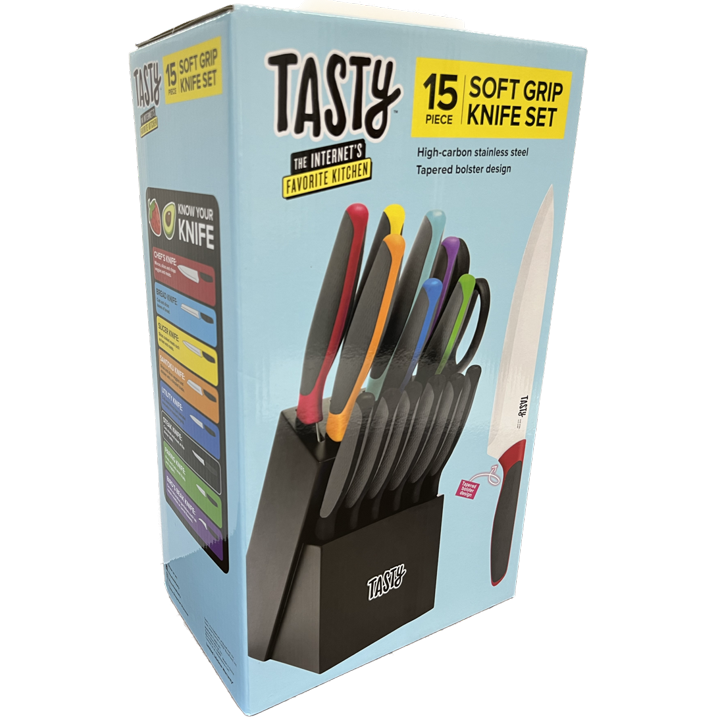 Tasty 15-Piece Soft Grip Knife Set with Block