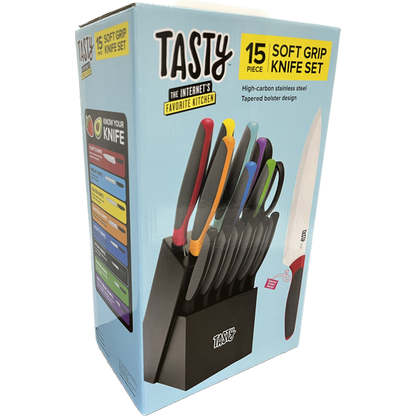Tasty 15-Piece Soft Grip Knife Set with Block