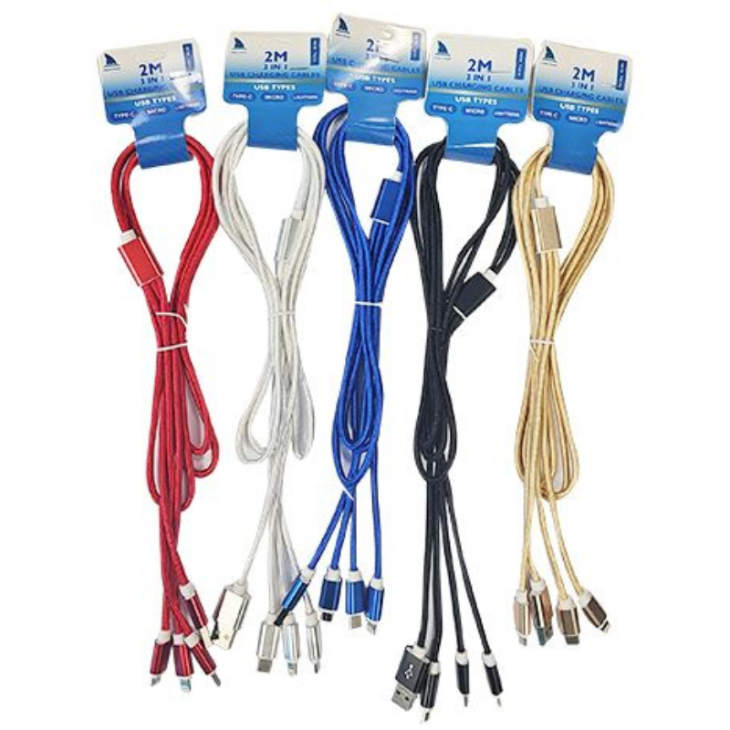 3 in 1 USB Cables Assorted Colours